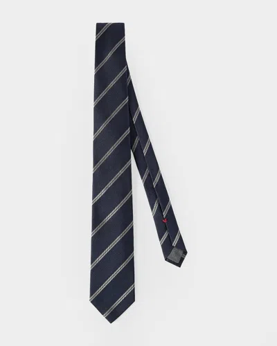 Brunello Cucinelli Men & Apos;s Regimental Stripe Silk Tie In Blue
