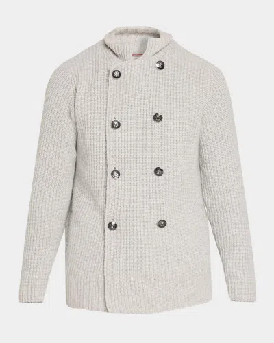 Brunello Cucinelli Men & Apos;s Rib-knit Cashmere Double-breasted Cardigan In Gold