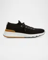 Brunello Cucinelli Cotton Knit And Semi-polished Calfskin Runner Sneakers In Multi