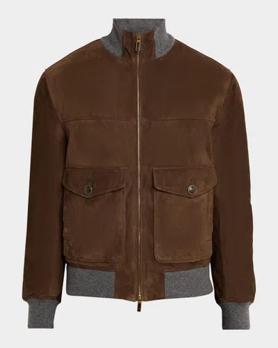 Brunello Cucinelli Men & Apos;s Suede Knit-trim Bomber Jacket In Brown