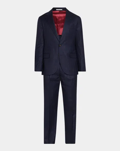 Brunello Cucinelli Men & Apos;s Wool Chalk Stripe Two-piece Suit In Blue