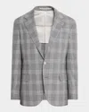 Brunello Cucinelli Men & Apos;s Wool, Silk And Linen Plaid Single-breasted Suit Jacket In Gray