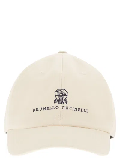 Brunello Cucinelli Men Baseball Cap In Garment-dyed Twisted Cotton Gabardine With Embroidered Logo In Brown
