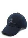 Brunello Cucinelli Lightweight Suede Baseball Cap With Embroidered Logo Hats Blue In Navy