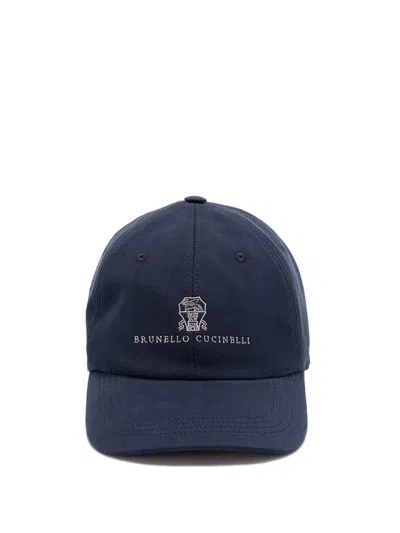 Brunello Cucinelli Men Baseball Cap With Embroidery In Blue