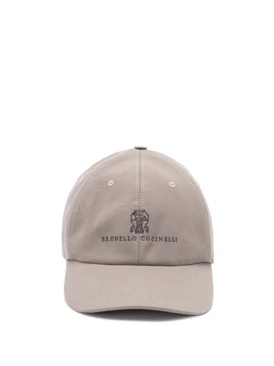Brunello Cucinelli Men Baseball Cap With Embroidery In Neutral