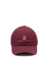 Brunello Cucinelli Men Baseball Cap With Embroidery In Burgundy