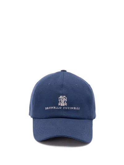 Brunello Cucinelli Men Baseball Cap With Logo In Blue
