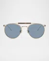Brunello Cucinelli Men's Bc2004st Round Sunglasses In Gold