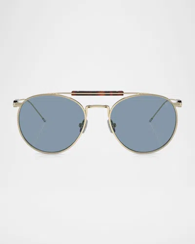 Brunello Cucinelli Men's Bc2004st Round Sunglasses In Gold