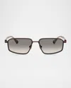 Brunello Cucinelli Titanium Rectangle Jarama Sunglasses In Brown