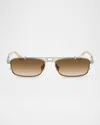 Brunello Cucinelli Men's Bc2010st Rectangular Sunglasses In Silver