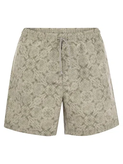 Brunello Cucinelli Beach Swimsuit With Paisley Design In Neutral