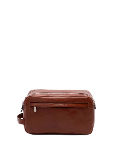 Brunello Cucinelli Grained-leather Wash Bag In Brown