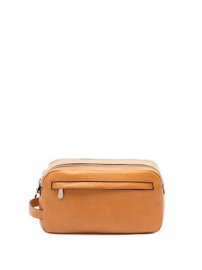 Brunello Cucinelli Men Beauty Case With Double Zipper In Orange