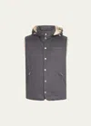 Brunello Cucinelli Flannel Hooded Down Vest In Grey