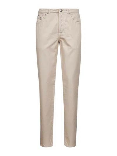 Brunello Cucinelli Men Beige Corduroy Italian Fit Trousers In Neutral