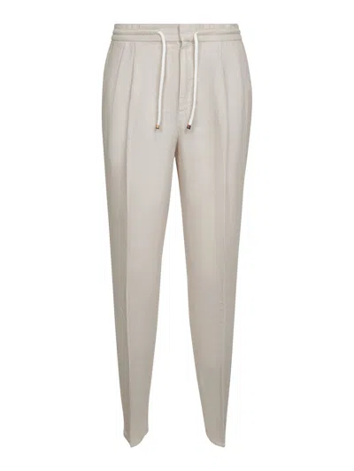 Brunello Cucinelli Men Beige Linen Leisure Fit Trousers In Neutral