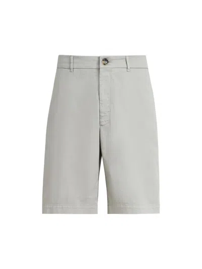 Brunello Cucinelli Men's Bermuda Shorts In American Pima Cotton Comfort Gabardine In Gray
