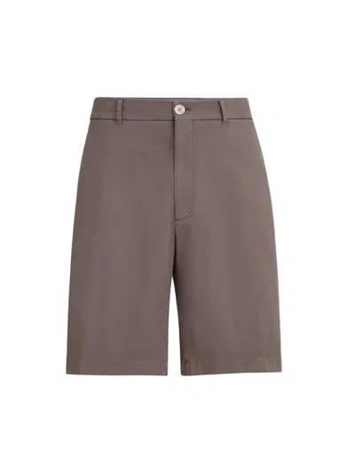 Brunello Cucinelli Men's Bermuda Shorts In American Pima Cotton Comfort Gabardine In Brown