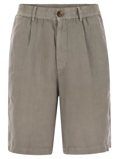 BRUNELLO CUCINELLI BRUNELLO CUCINELLI MEN BERMUDA SHORTS IN LIGHT DÉLAVÉ LINEN CANVAS