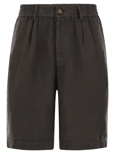 BRUNELLO CUCINELLI BRUNELLO CUCINELLI MEN BERMUDA SHORTS IN LIGHT DÉLAVÉ LINEN CANVAS