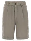 Brunello Cucinelli Bermuda Shorts In Light Délavé Linen Canvas In Khaki