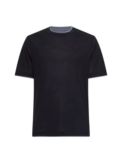 Brunello Cucinelli Men Black Jersey Faux Layering T-shirt