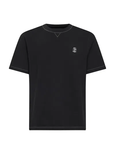 Brunello Cucinelli Men Black Solomeo Crest Crewneck T-shirt
