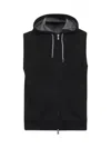 Brunello Cucinelli Men Black Techno Fleece Hooded Vest In Black