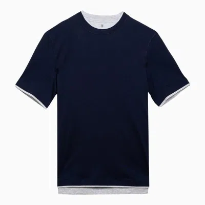 Brunello Cucinelli Men's Blue Cotton T-shirt | Short Sleeve Crew-neck Regular Fit