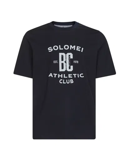 Brunello Cucinelli Men Blue Jersey Printed Crewneck T-shirt In Black