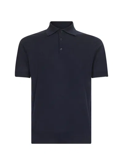 Brunello Cucinelli Men Blue Lightweight Cotton Knit Polo Shirt