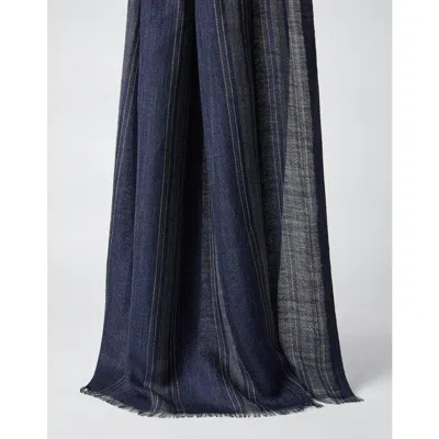 Brunello Cucinelli Men's Blue Silk Linen Striped Scarf In ["blue","brown","multi-color"]