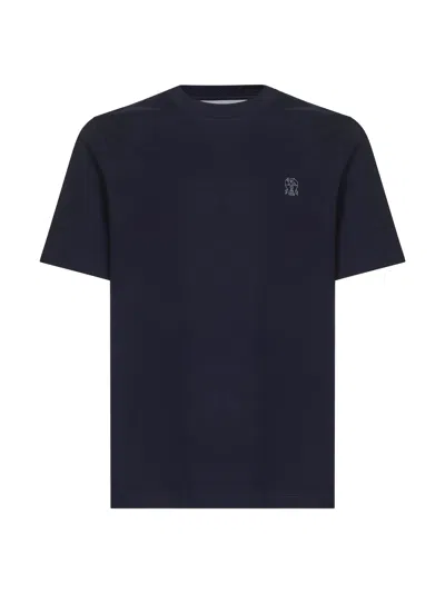 Brunello Cucinelli Men Blue Solomeo Crest T-shirt In Black