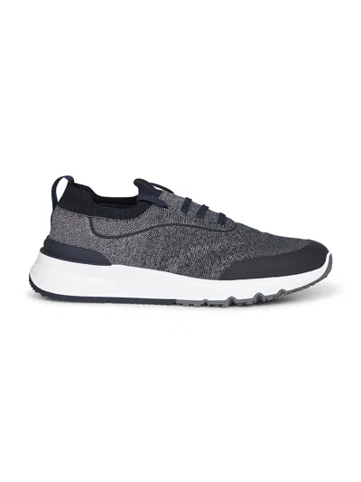 Brunello Cucinelli Men Blue Techno Cotton Knit Runners In Multi