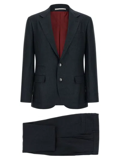 Brunello Cucinelli Men Blue Textured Notched Lapel Suit