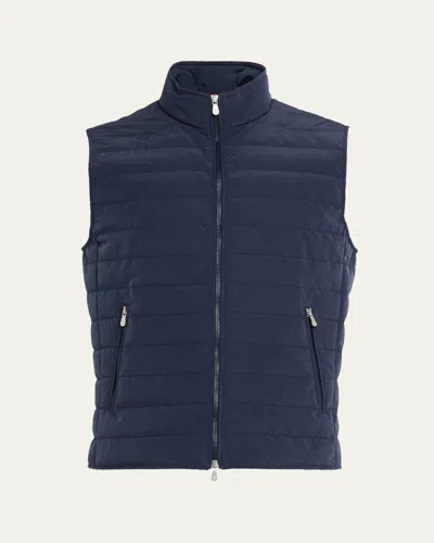 Brunello Cucinelli Men's Bonded Nylon Down Vest In Blue