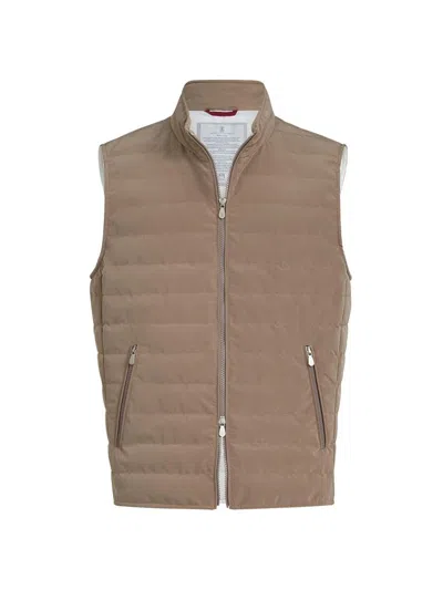 Brunello Cucinelli Bonded Zip-up Padded Vest In Brown