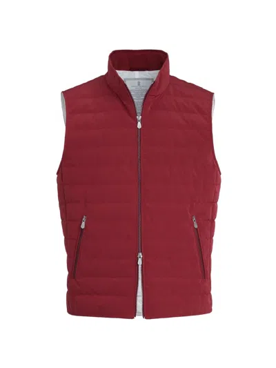 Brunello Cucinelli Men's Bonded Nylon Down Vest In Burgundy