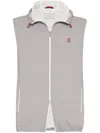 Brunello Cucinelli Men Bonded Nylon Hooded Vest With Logo In Grey
