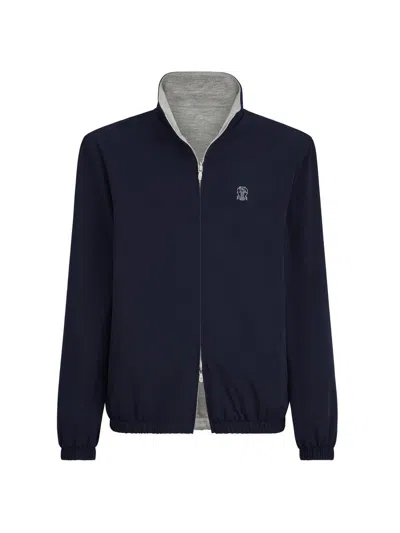 Brunello Cucinelli Bonded-nylon Reversible Outerwear Jacket With Logo In Blue