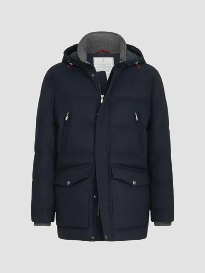Brunello Cucinelli Membraned Wool Flannel Parka With Detachable Hood In Animal Print