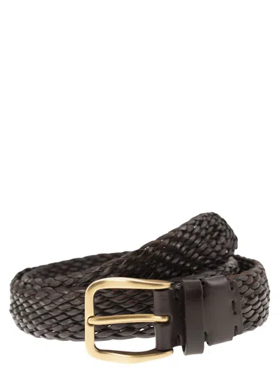 Brunello Cucinelli Men Braided Calfskin Belt In Brown