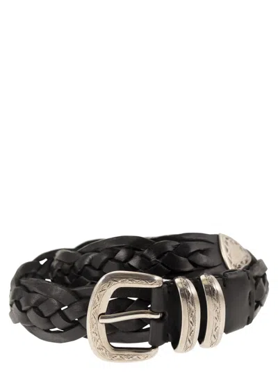 Brunello Cucinelli Men Braided Calfskin Belt With Detailed Buckle And Tip In Black