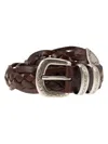 Brunello Cucinelli Braided Calfskin Belt With Detailed Buckle And Tip In Tobacco