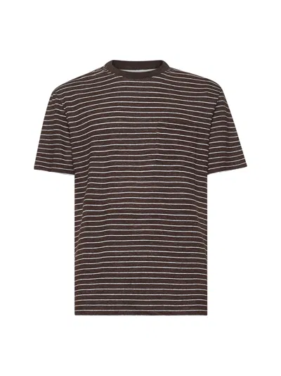 Brunello Cucinelli Men Brown Striped Jersey Crewneck T-shirt