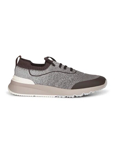 Brunello Cucinelli Men Brown Techno Cotton Knit Runners In Multi