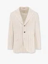 Brunello Cucinelli Striped Cotton And Linen Blend Blazer In White