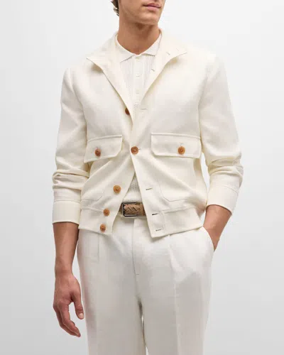 Brunello Cucinelli Men's Brunello Style Bomber Jacket With Pockets In Off White
